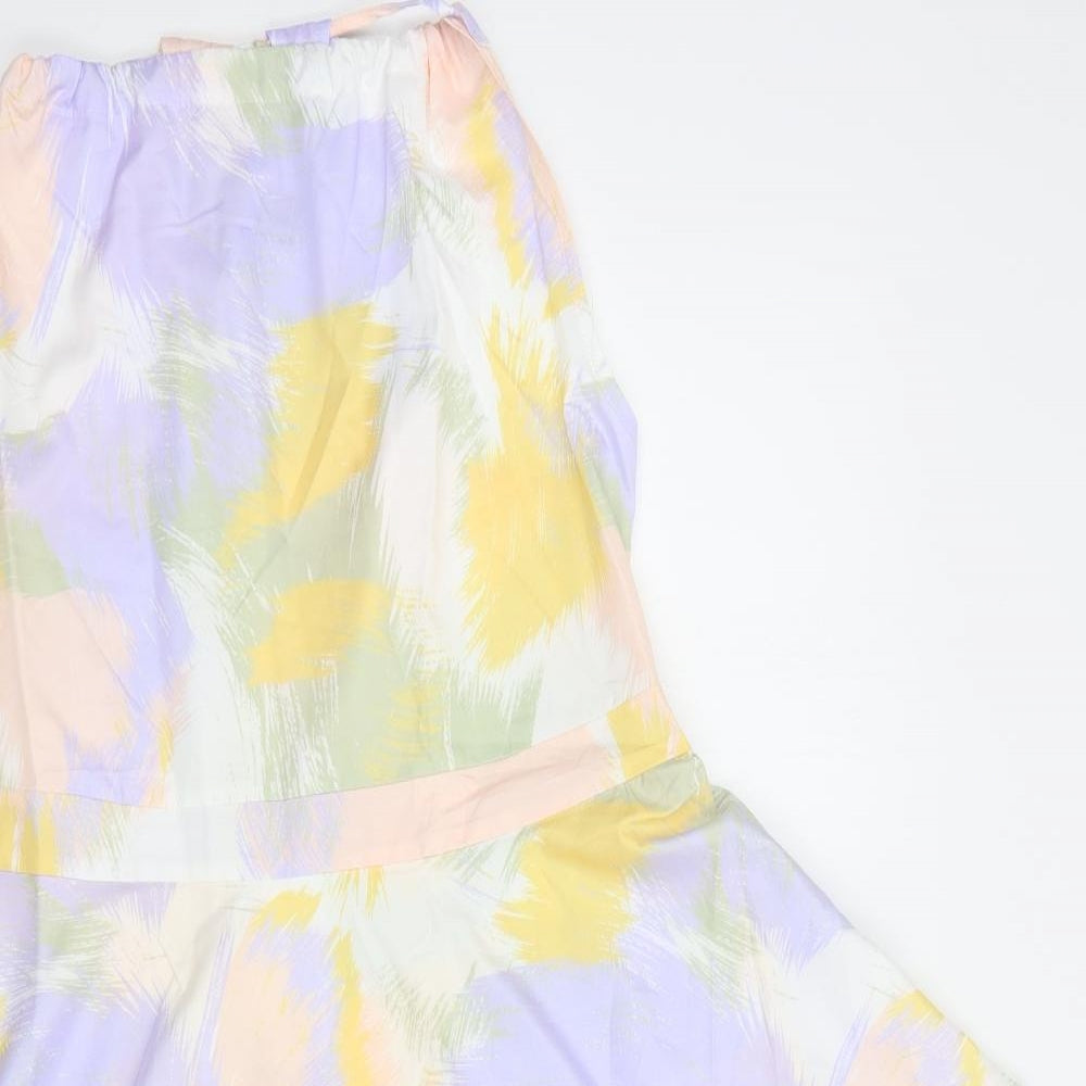 SheIn Womens Multicoloured Geometric Polyester Fit & Flare  Size L  Square Neck Zip