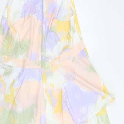 SheIn Womens Multicoloured Geometric Polyester Fit & Flare  Size L  Square Neck Zip