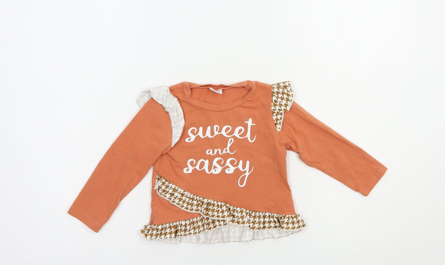 PatPat Baby Orange  Cotton Basic T-Shirt Size 18-24 Months Crew Neck Pullover - Sweet And Sassy