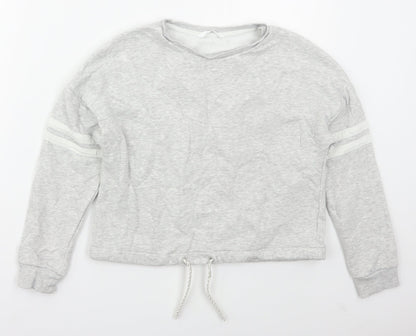 Marks and Spencer Girls Grey Striped Cotton Pullover Sweatshirt Size 11-12 Years  Pullover