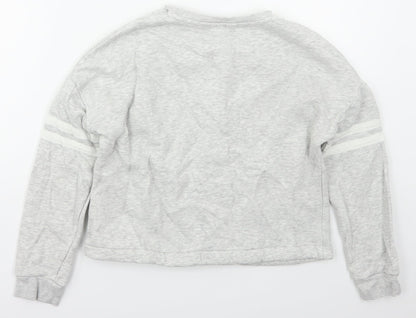 Marks and Spencer Girls Grey Striped Cotton Pullover Sweatshirt Size 11-12 Years  Pullover