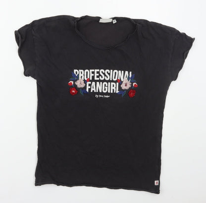 TOM TAILOR Girls Grey  Cotton Basic T-Shirt Size 15 Years Crew Neck Pullover - Professional Fangirl