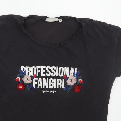 TOM TAILOR Girls Grey  Cotton Basic T-Shirt Size 15 Years Crew Neck Pullover - Professional Fangirl