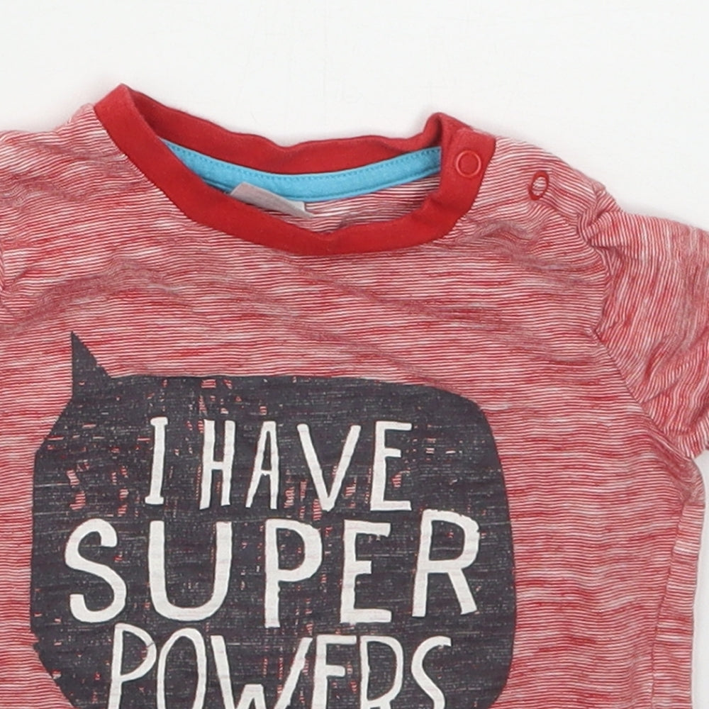F&F Boys Red Striped Cotton Basic T-Shirt Size 9-12 Months Crew Neck Pullover - I Have Superpowers