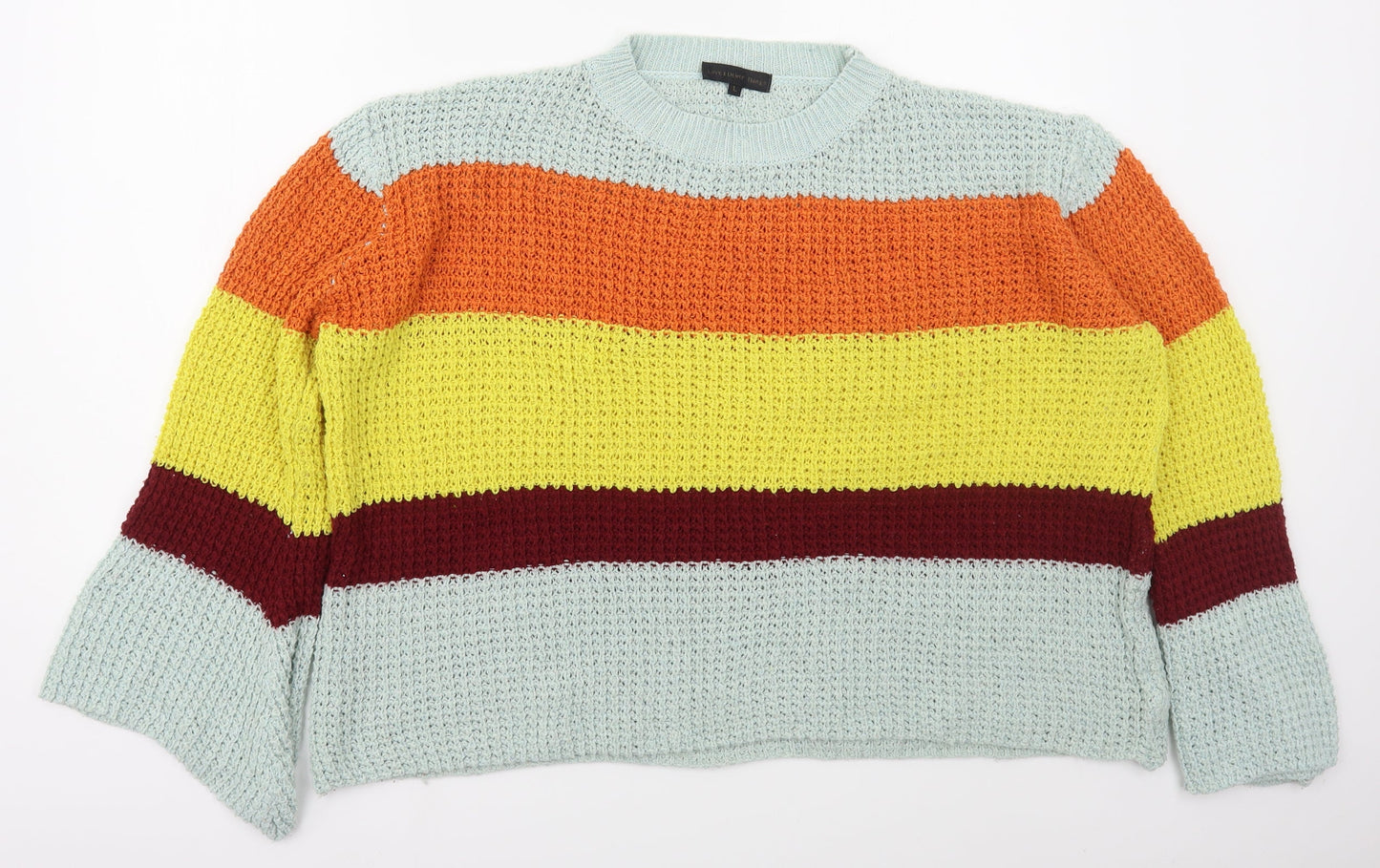 Love & Other Things Womens Blue Crew Neck Striped Cotton Pullover Jumper Size L   - Orange and Red