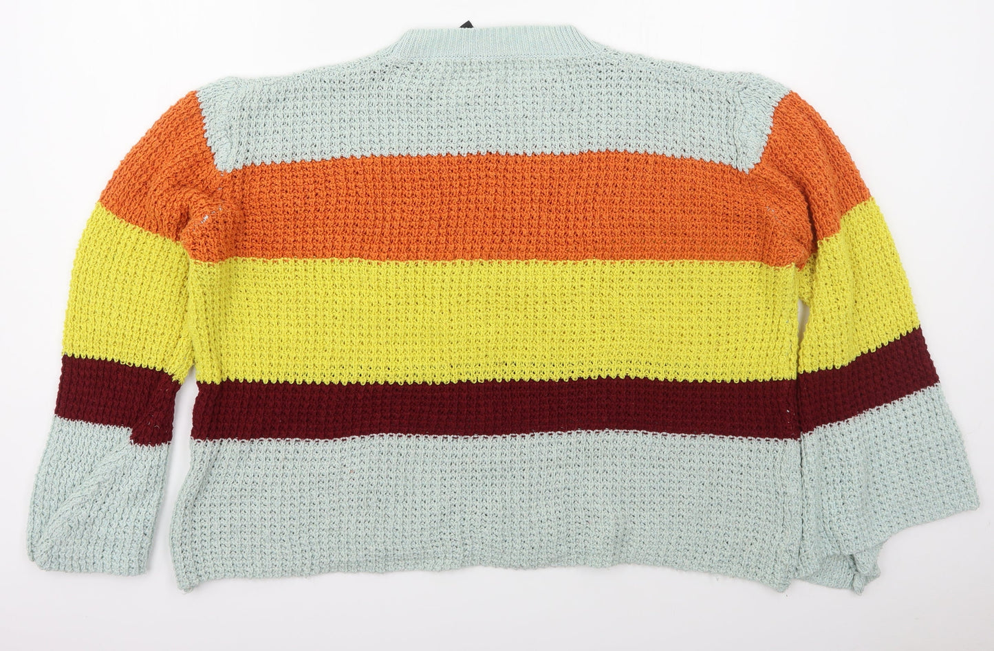 Love & Other Things Womens Blue Crew Neck Striped Cotton Pullover Jumper Size L   - Orange and Red