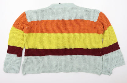 Love & Other Things Womens Blue Crew Neck Striped Cotton Pullover Jumper Size L   - Orange and Red