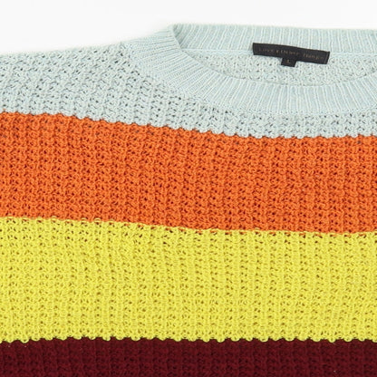 Love & Other Things Womens Blue Crew Neck Striped Cotton Pullover Jumper Size L   - Orange and Red