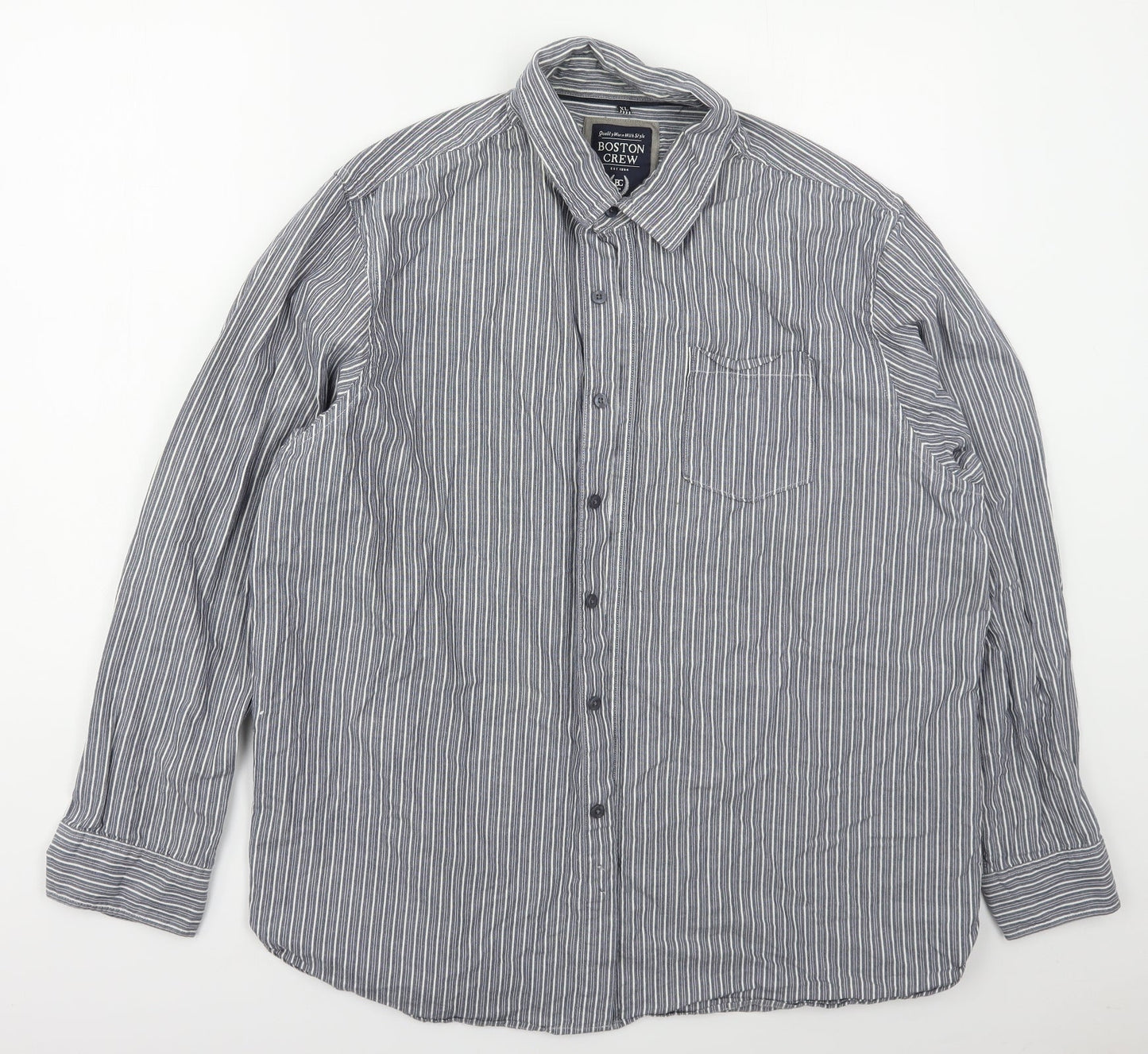 Mens UK Size XL Boston Crew Blue  Button-Up Long Sleeve Casual Shirt