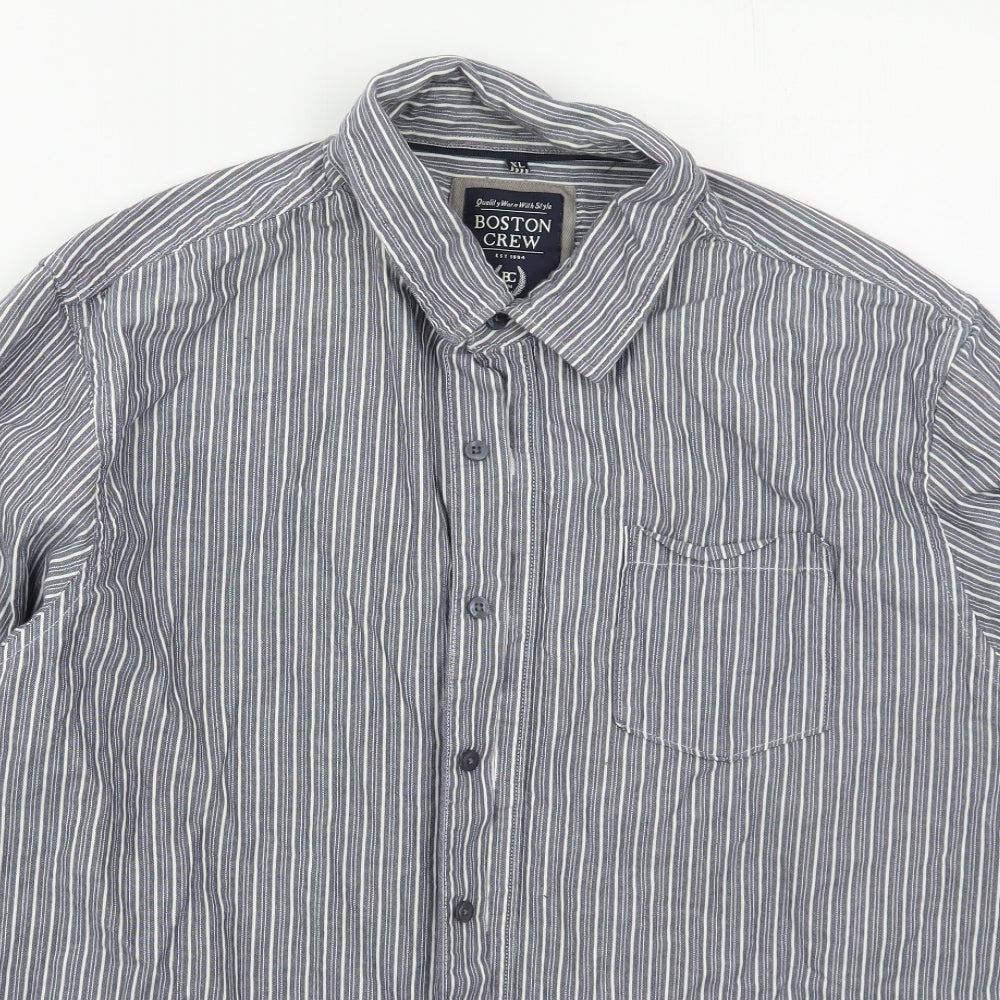 Mens UK Size XL Boston Crew Blue  Button-Up Long Sleeve Casual Shirt