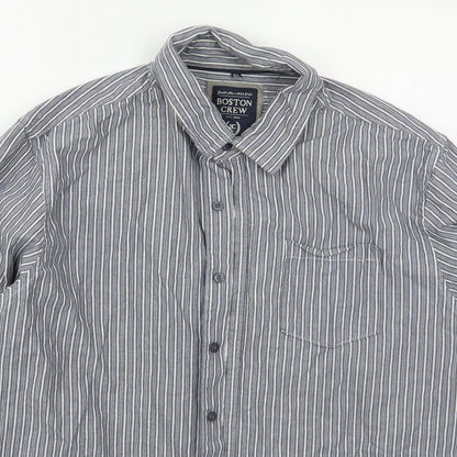 Mens UK Size XL Boston Crew Blue  Button-Up Long Sleeve Casual Shirt