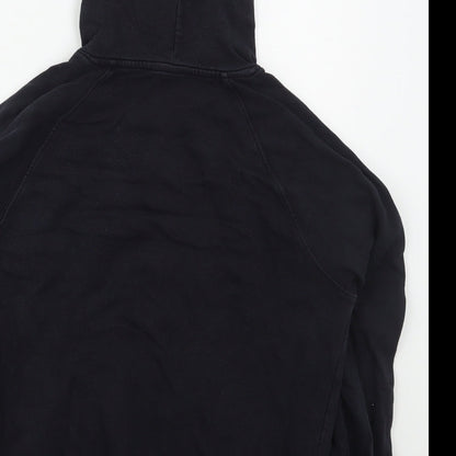 Brand and care label for Payinga men’s black cotton pullover hoodie, size S, - origin