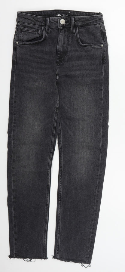 Zara Womens Grey  Cotton Skinny Jeans Size 6 L26 in Regular Button - Distressed Hem
