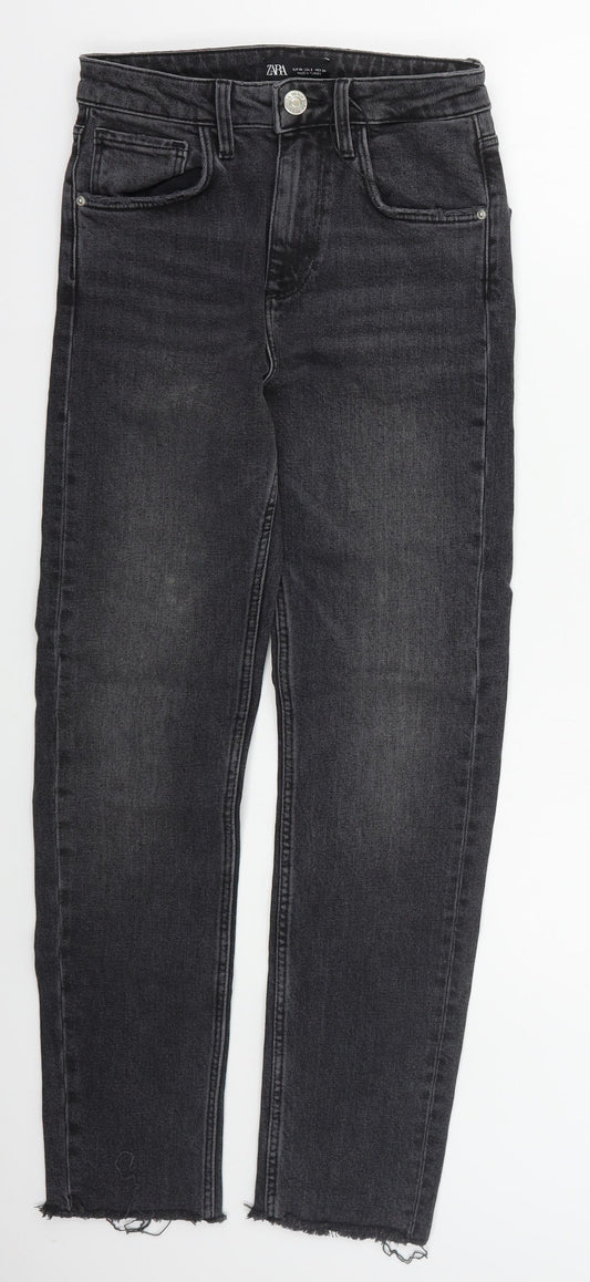 Zara Womens Grey  Cotton Skinny Jeans Size 6 L26 in Regular Button - Distressed Hem