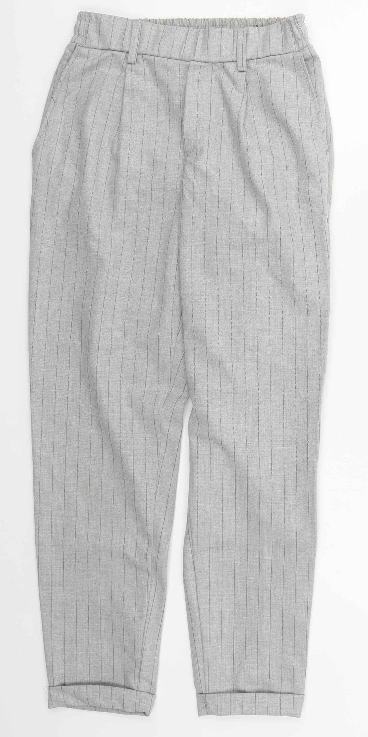 Bershka Womens Grey Striped Polyester Trousers  Size XS L25 in Regular