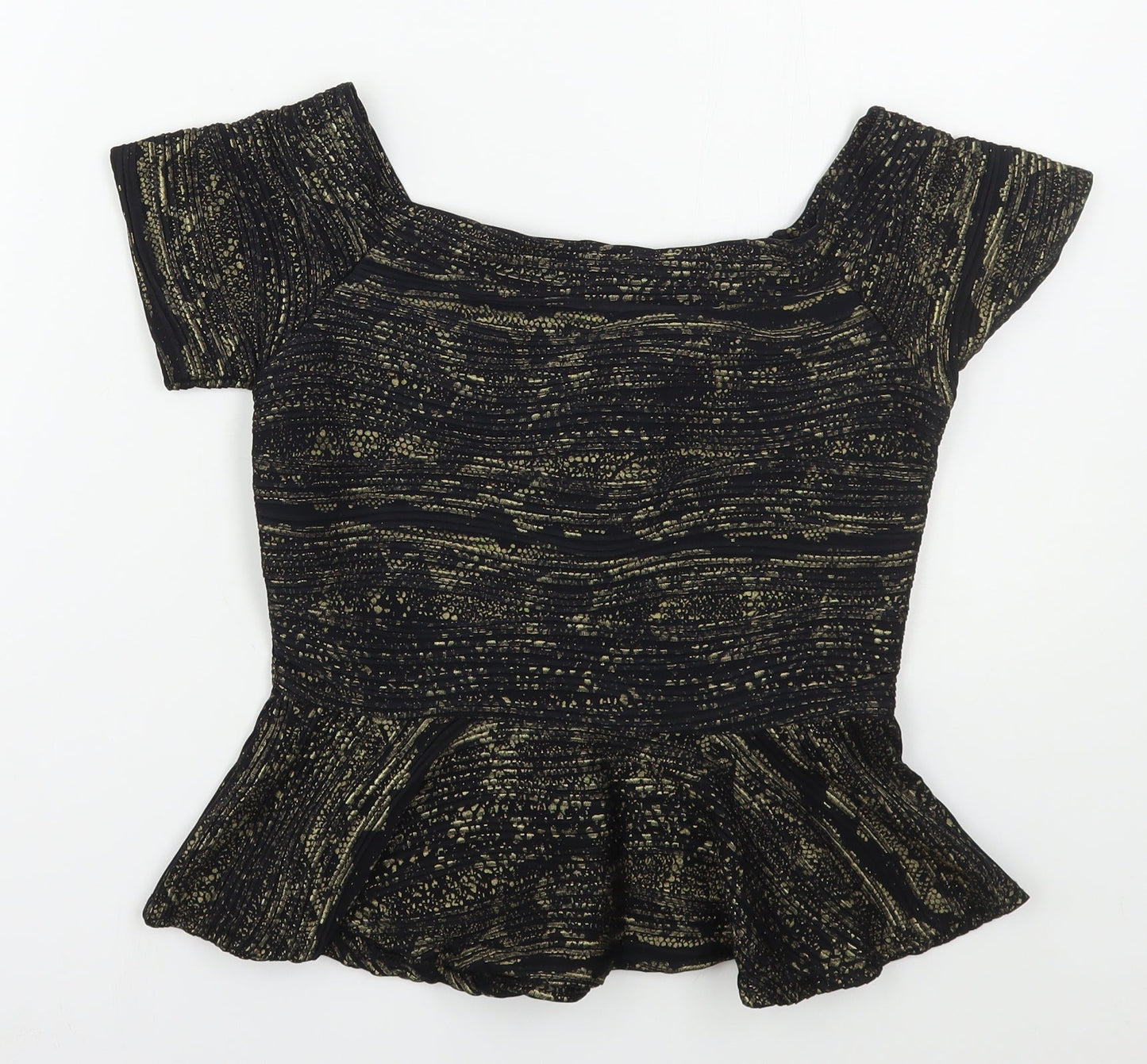 Quiz Womens Black  Polyester Basic T-Shirt Size 10 Boat Neck - Gold