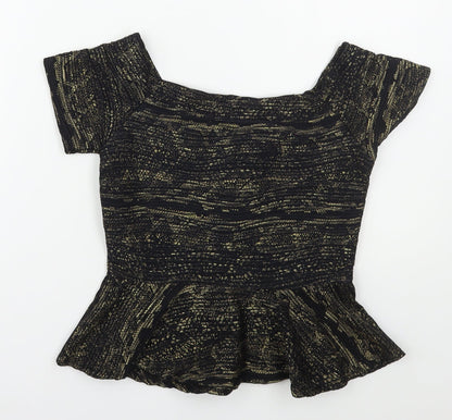 Quiz Womens Black  Polyester Basic T-Shirt Size 10 Boat Neck - Gold