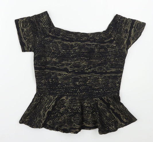 Quiz Womens Black  Polyester Basic T-Shirt Size 10 Boat Neck - Gold