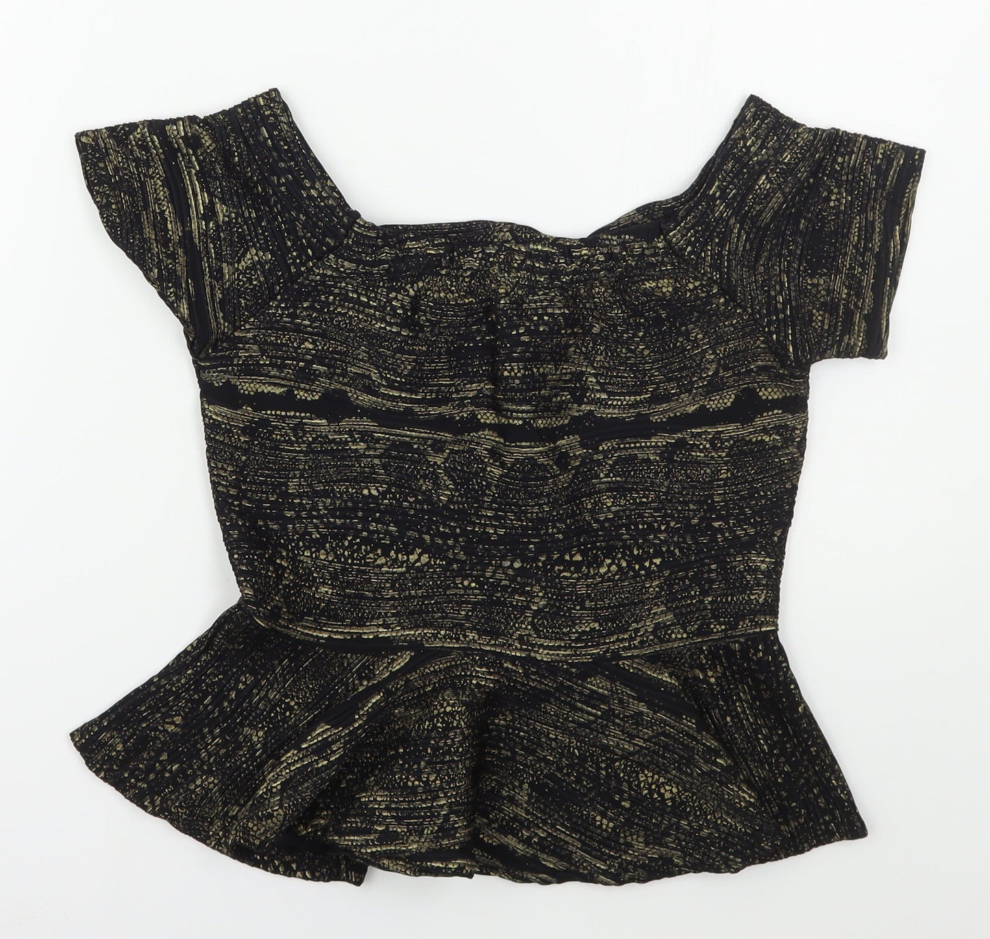 Quiz Womens Black  Polyester Basic T-Shirt Size 10 Boat Neck - Gold