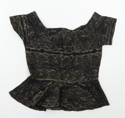 Quiz Womens Black  Polyester Basic T-Shirt Size 10 Boat Neck - Gold