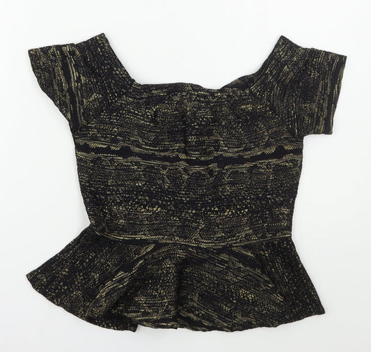 Quiz Womens Black  Polyester Basic T-Shirt Size 10 Boat Neck - Gold