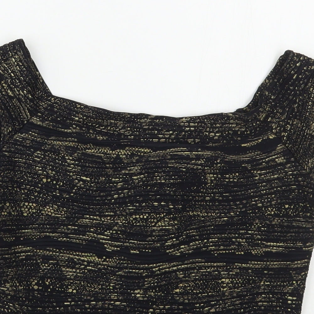 Quiz Womens Black  Polyester Basic T-Shirt Size 10 Boat Neck - Gold