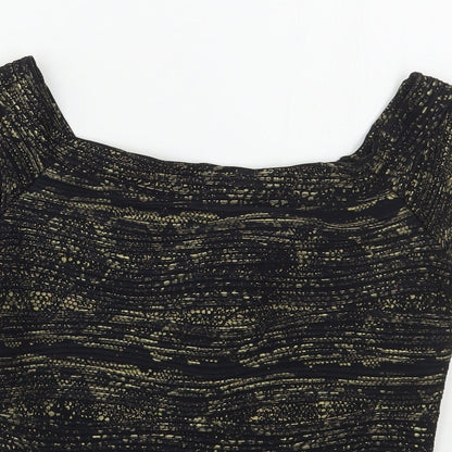 Quiz Womens Black  Polyester Basic T-Shirt Size 10 Boat Neck - Gold