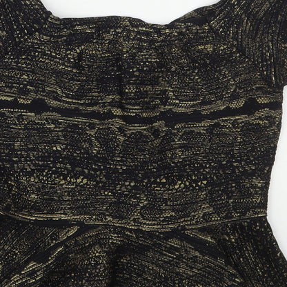 Quiz Womens Black  Polyester Basic T-Shirt Size 10 Boat Neck - Gold