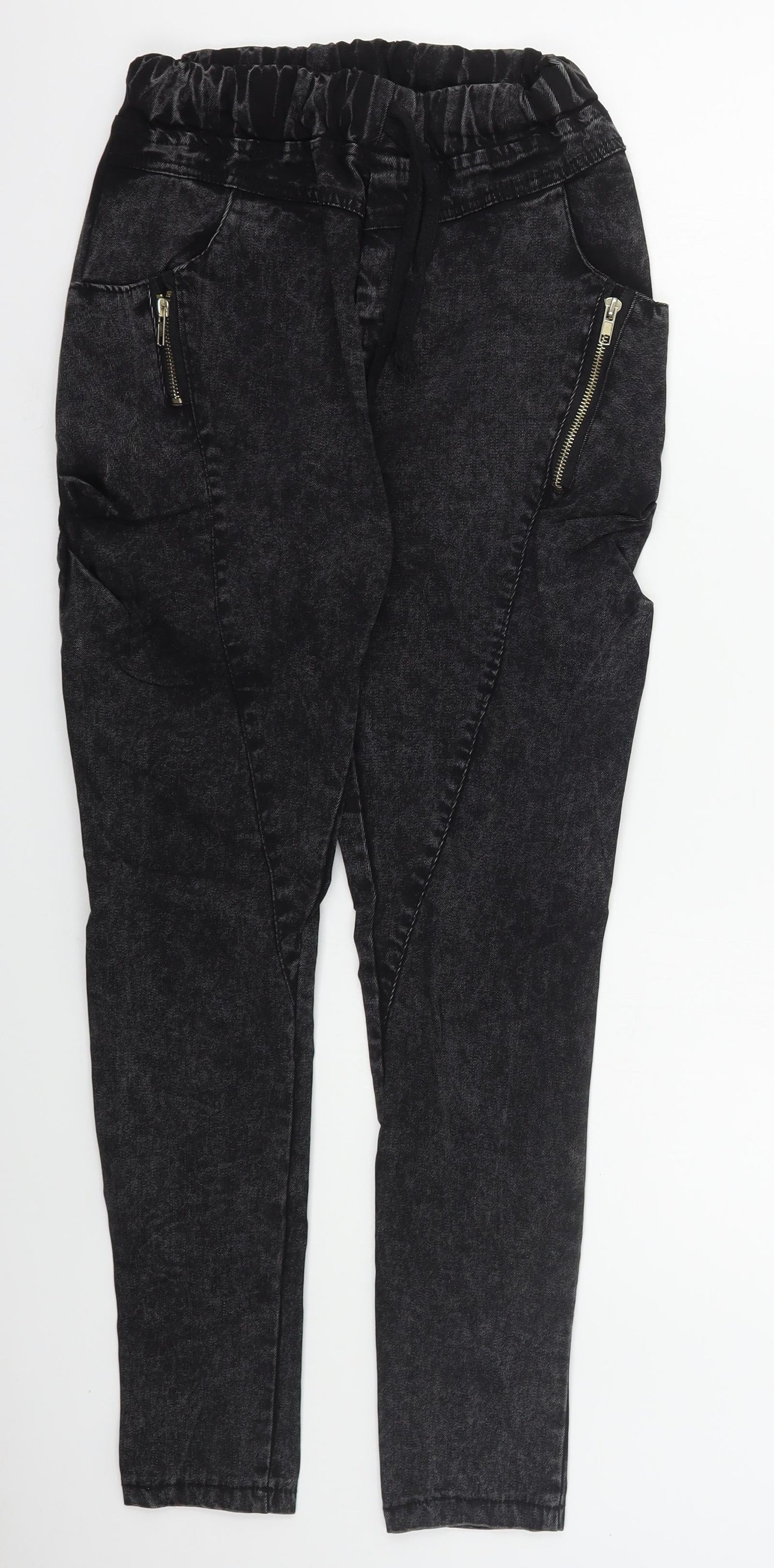 Oukanuc Womens Grey  Cotton Skinny Jeans Size 24 in L27 in Regular Drawstring