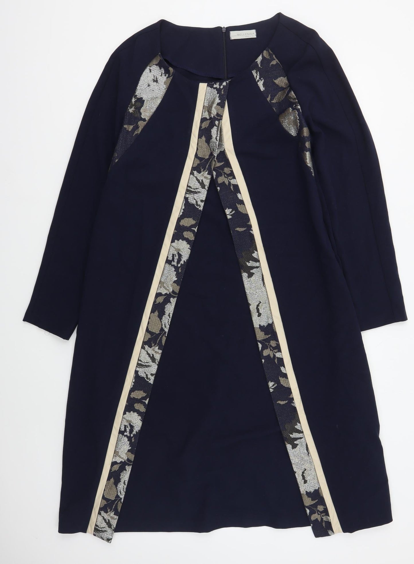 Bellenisa Womens Blue  Polyester A-Line  Size 14  Round Neck Zip - Floral Trim
