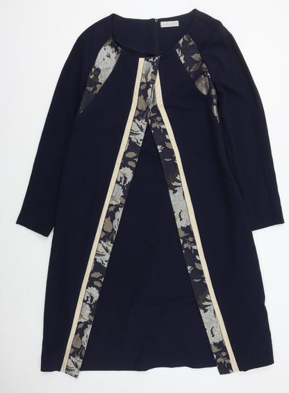 Bellenisa Womens Blue  Polyester A-Line  Size 14  Round Neck Zip - Floral Trim