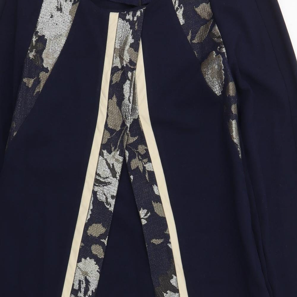 Bellenisa Womens Blue  Polyester A-Line  Size 14  Round Neck Zip - Floral Trim