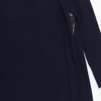 Bellenisa Womens Blue  Polyester A-Line  Size 14  Round Neck Zip - Floral Trim