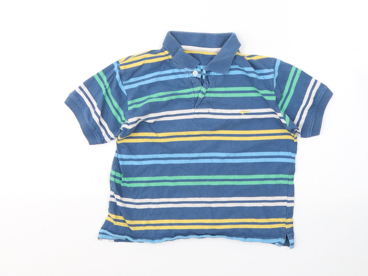 Additional front view of Dunnes boys’ blue striped cotton basic polo, size 5, years collared pullover