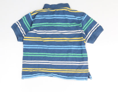 Back view of Dunnes boys’ blue striped cotton basic polo, size 5, years collared pullover