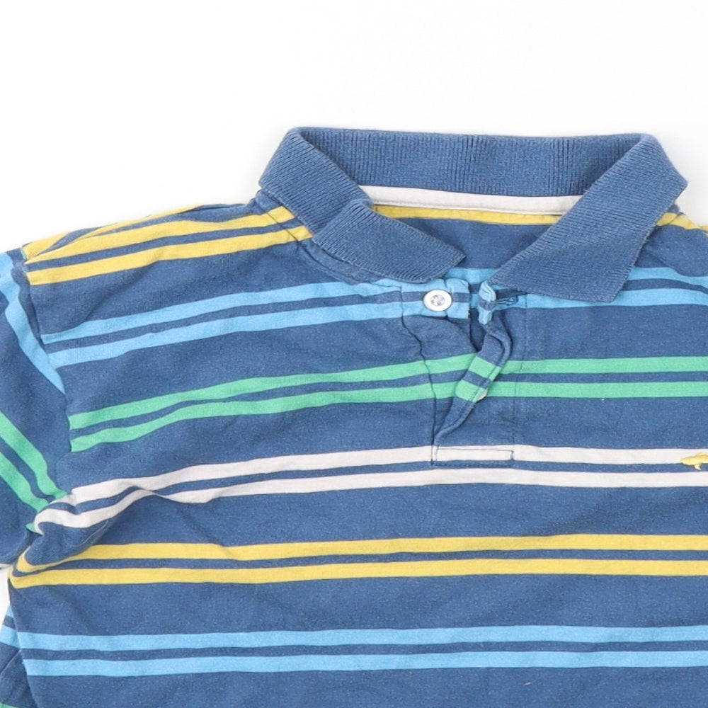 Close-up detail of Dunnes boys’ blue striped cotton basic polo, size 5, years collared pullover