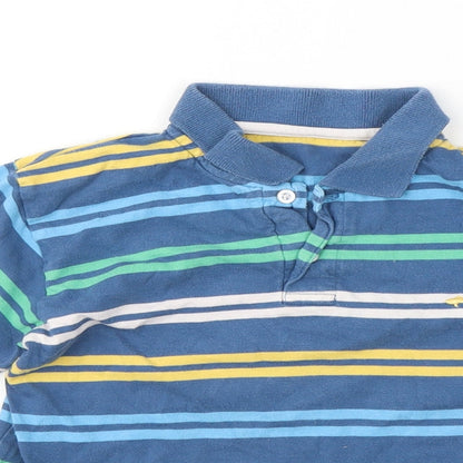 Close-up detail of Dunnes boys’ blue striped cotton basic polo, size 5, years collared pullover