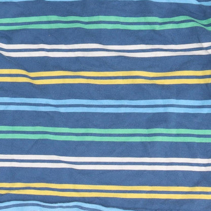 Brand and care label for Dunnes boys’ blue striped cotton basic polo, size 5, years collared pullover