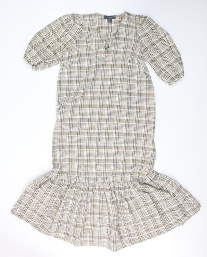 Primark Womens Beige Plaid Cotton Mermaid  Size 8  V-Neck Pullover