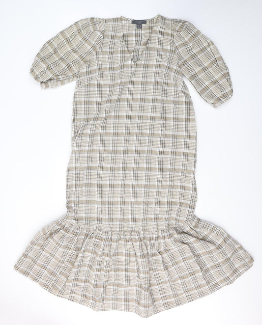 Primark Womens Beige Plaid Cotton Mermaid  Size 8  V-Neck Pullover