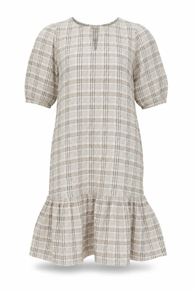 Front view of Primark women’s beige plaid cotton mermaid, size UK 8, v-neck pullover