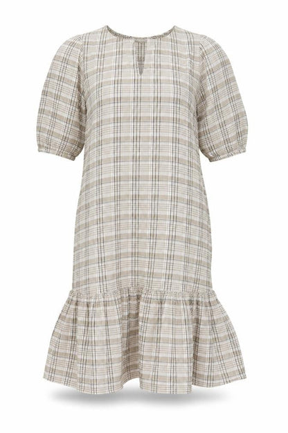 Front view of Primark women’s beige plaid cotton mermaid, size UK 8, v-neck pullover