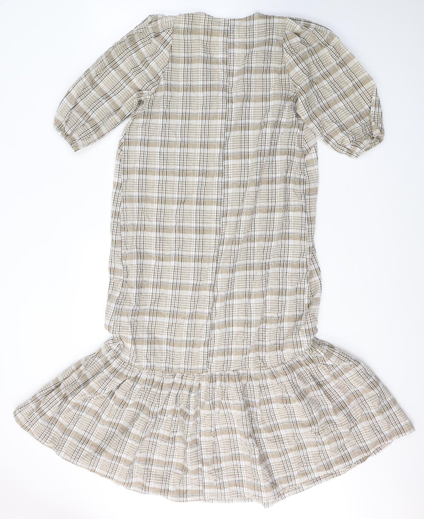 Primark Womens Beige Plaid Cotton Mermaid  Size 8  V-Neck Pullover