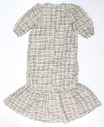 Primark Womens Beige Plaid Cotton Mermaid  Size 8  V-Neck Pullover