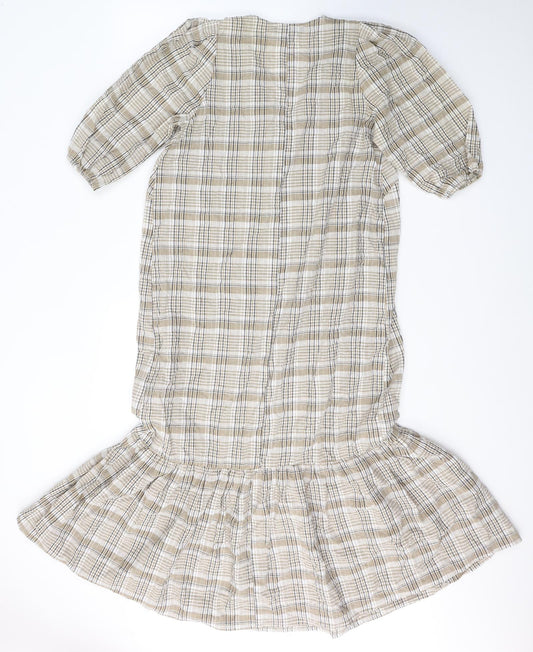 Primark Womens Beige Plaid Cotton Mermaid  Size 8  V-Neck Pullover