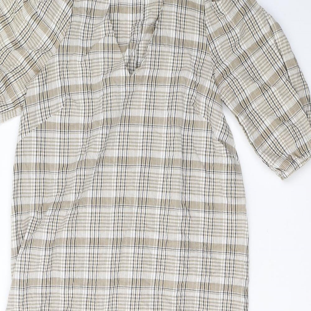 Primark Womens Beige Plaid Cotton Mermaid  Size 8  V-Neck Pullover