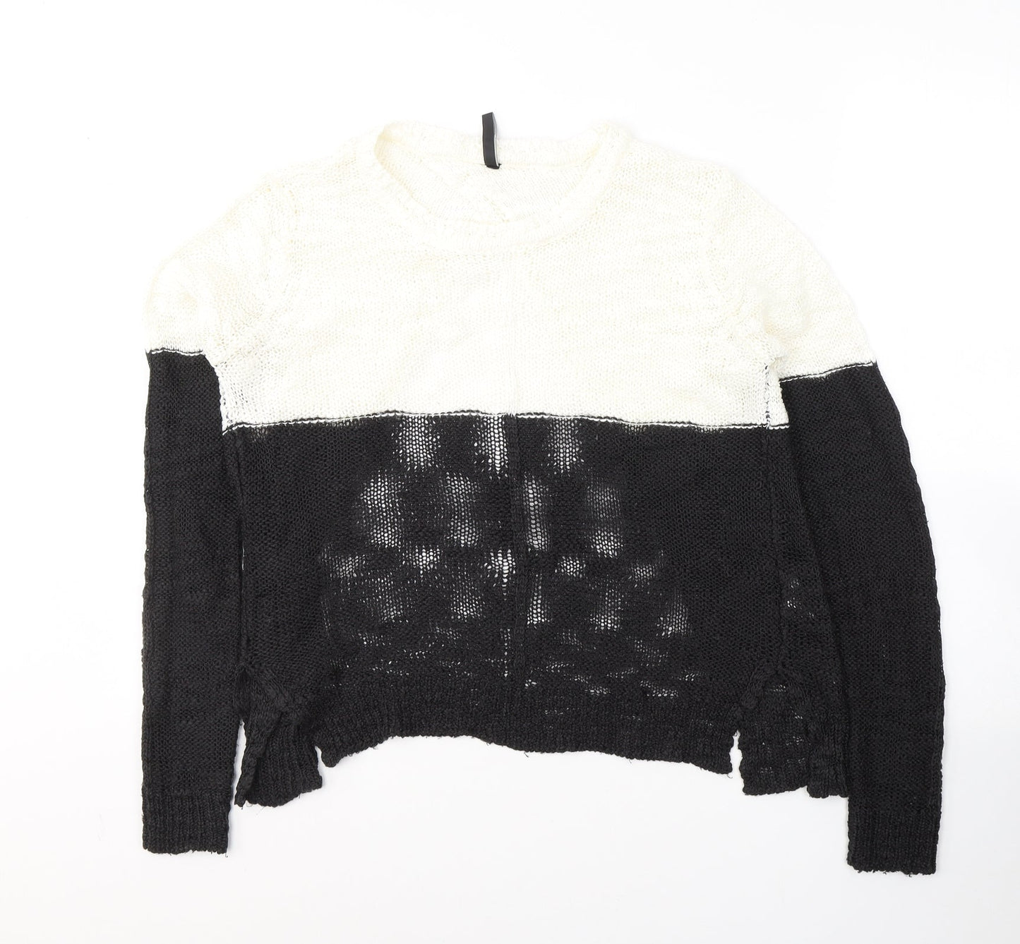 Jacky Mills Womens Black Round Neck  Acrylic Pullover Jumper Size M   - open back