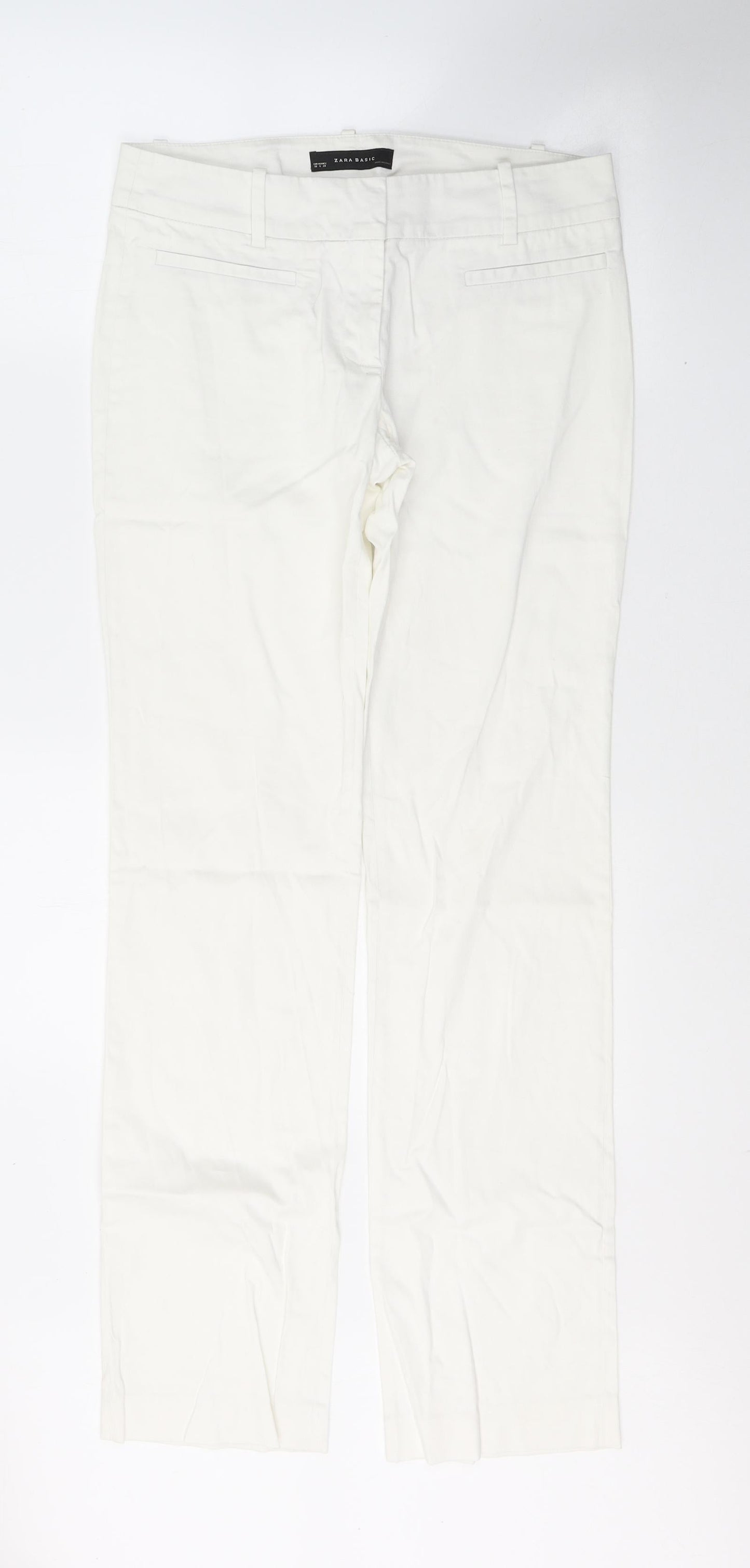 Zara Womens White  Cotton Straight Jeans Size 10 L33 in Slim Button