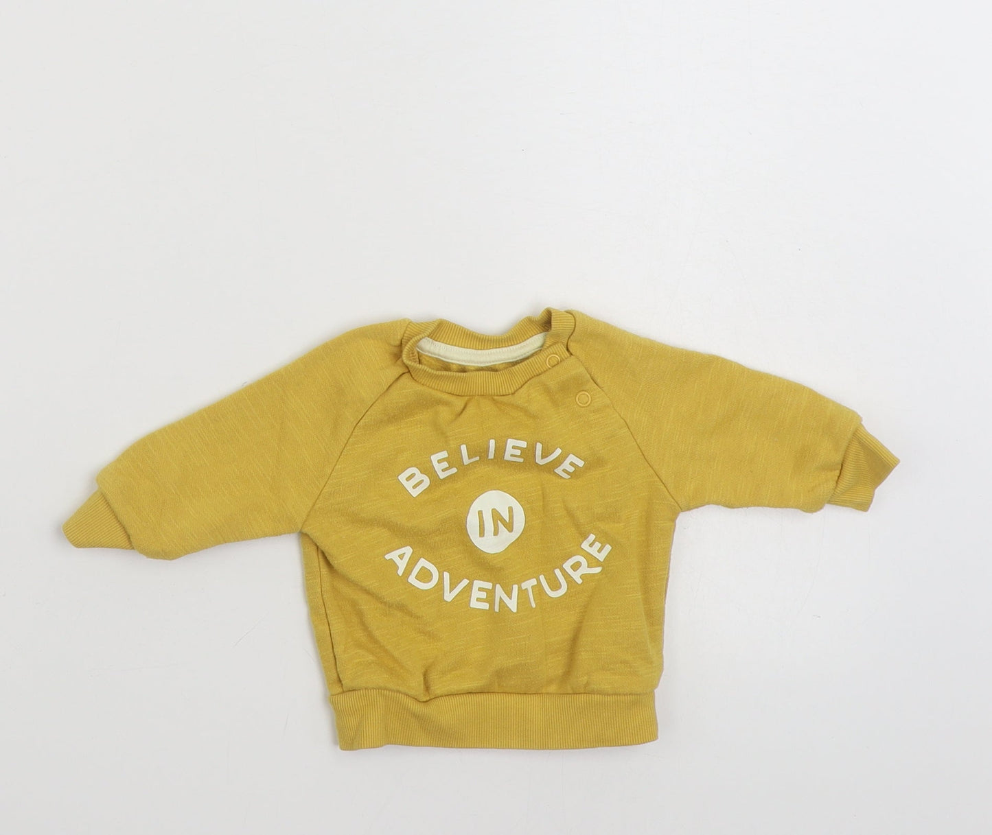 Primark Boys Yellow  Cotton Pullover Jumper Size 0-3 Months  Pullover - Believe in Adventure