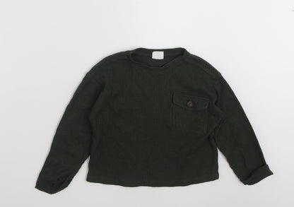 Front view of Zara girls’ green polyester pullover sweatshirt, size 6, years pullover - cropped